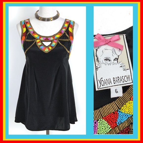 Yoana Baraschi Black Rainbow Beaded Y2K Tank Top Size 6 - Picture 2 of 16